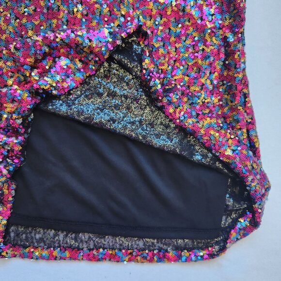 Sequin Multicolor Party Dress Blingy Shiny Glam Disco 70's 80's Evening Girls XL - Picture 9 of 10